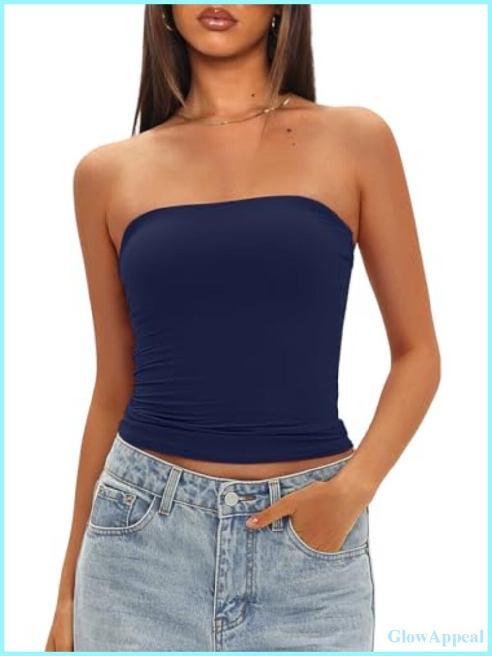 Double Lined Tube Top Strapless Bandeau Built-in Bra Seamless Pull-On Summer Top